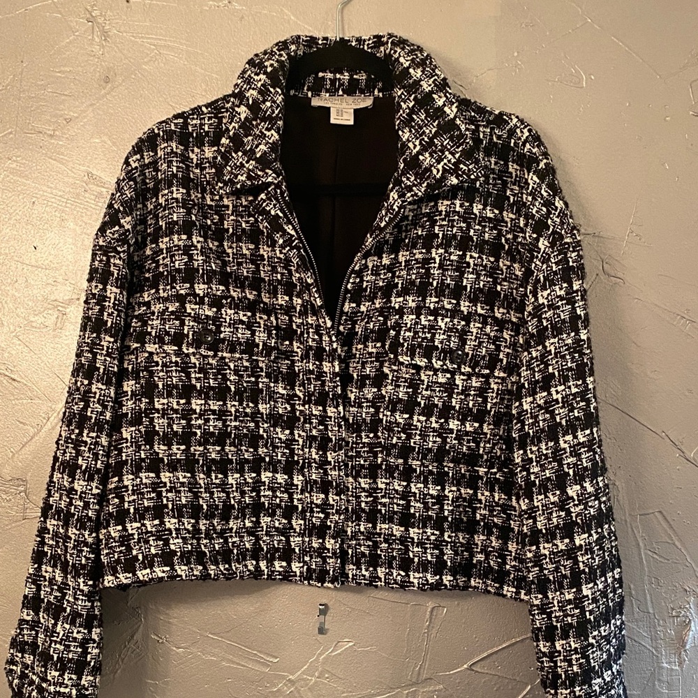 Rachel Zoe Cropped Black and White Women's Woven Jacket